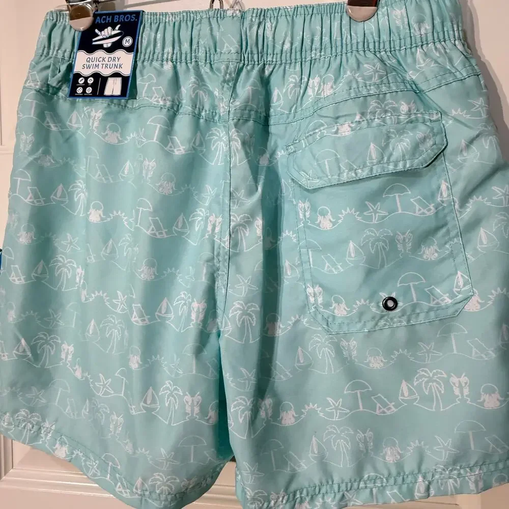 Beach Bros Quick Dry Swim Trunks / Shorts, Mint Green and White, Men's Size M